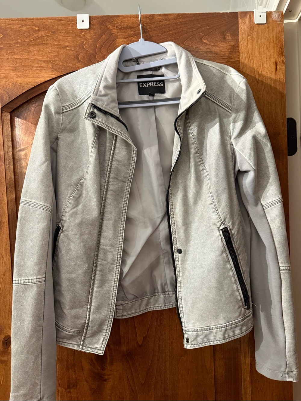 Express Light Gray Moto-Style Leather Jacket